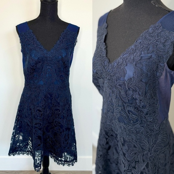 Tadashi Shoji Blue Lace Fit & Flare Midi Sleeveless Dress (Sz 6) - Picture 1 of 11
